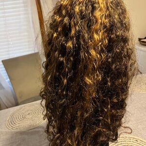 Curly Brown Highlights Funmi Wig 5x5 closure 24”